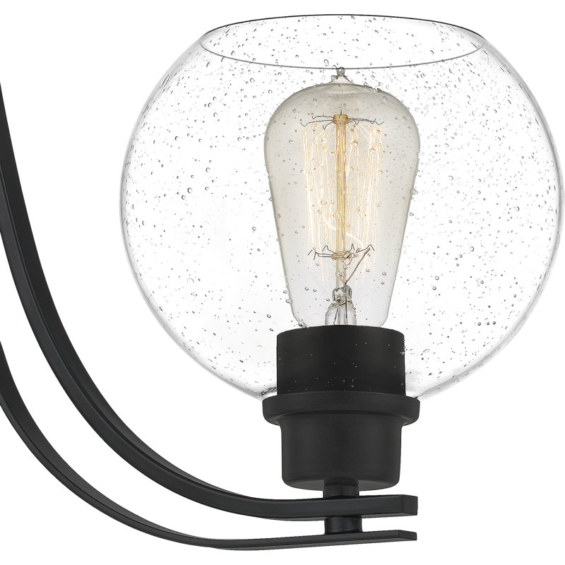 Gardiner 3 - Light Dimmable Geometric Chandelier, Matte Black, Seedy Glass, 17.5"H x 22"W x 22"D