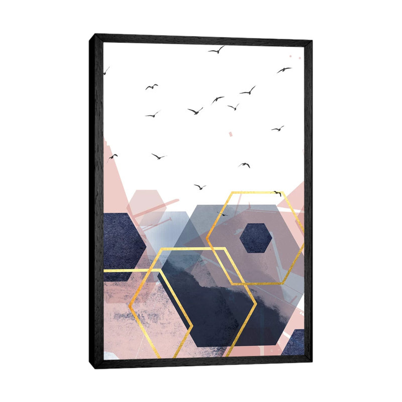 Abstract Navy Blush Gold II by Urban Epiphany - Print on Canvas, 152.5 cm H x 101.5 cm W, Black Framed