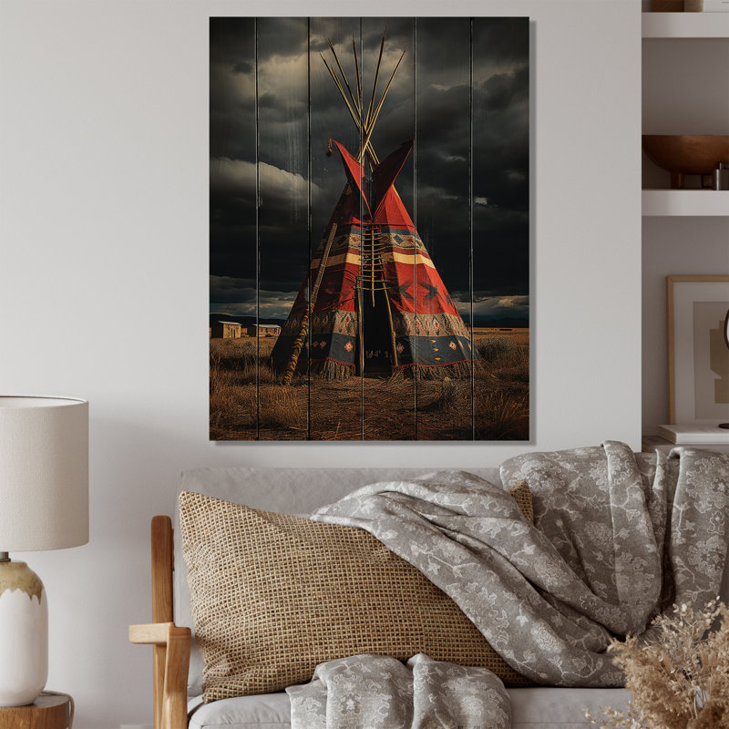 Tipi natif rouge voyage des tribus - impression de paysages urbains sur bois de pin naturel, H 32 po x l 24 po x P 0,78 po