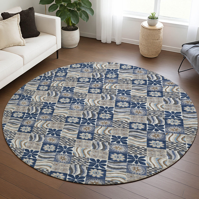 Machine Washable Indoor/Outdoor Chantille ACN2922 Americana Rug, Navy, 8' Round