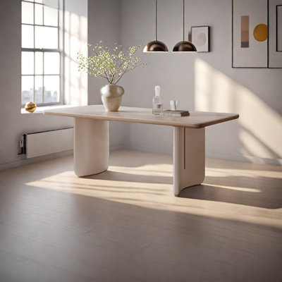 Table de salle à manger en pierre frittée avec pieds en bois courbés