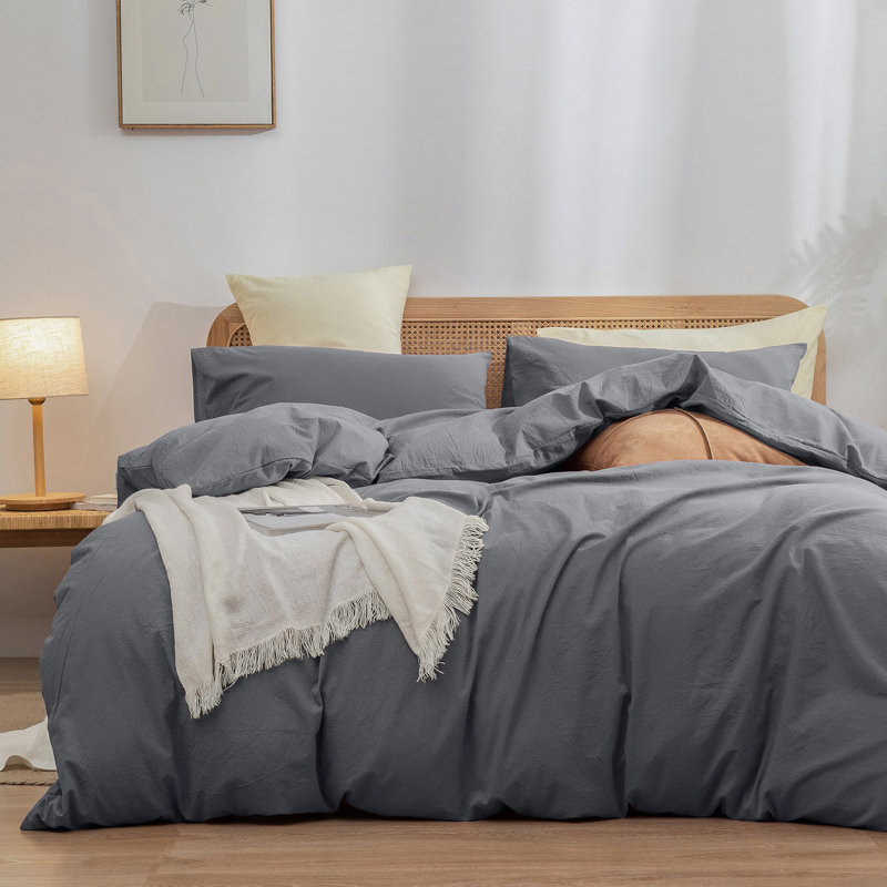 BESTOUCH Duvet Cover Set 100% Washed Cotton Linen Feel Lightweight, California King Duvet Cover + 2 King Pillowcases