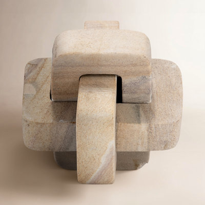 Modern Glam 5" Interlocking Marble Sculpture - Brown Stone Decorative Object for Home, Office, Bedroom, and Living Room Decor