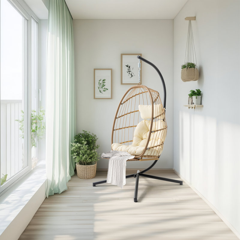 Balancelle avec support Iyanna, Beige, Naturel/noir