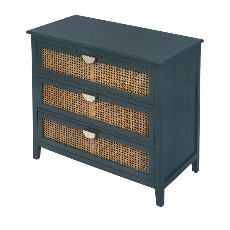 3 Drawer Cabinet,Natural rattan,American Furniture,Suitable for bed frameroomliving roomstudy, Green