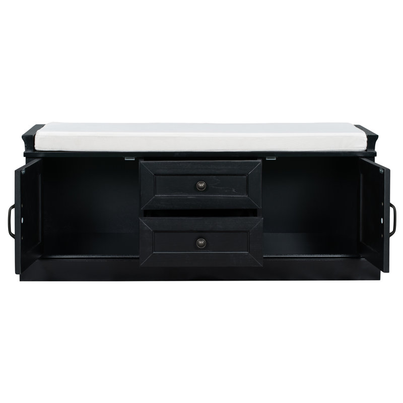 Storage Bench With 2 Drawers And 2 Cabinets, Black