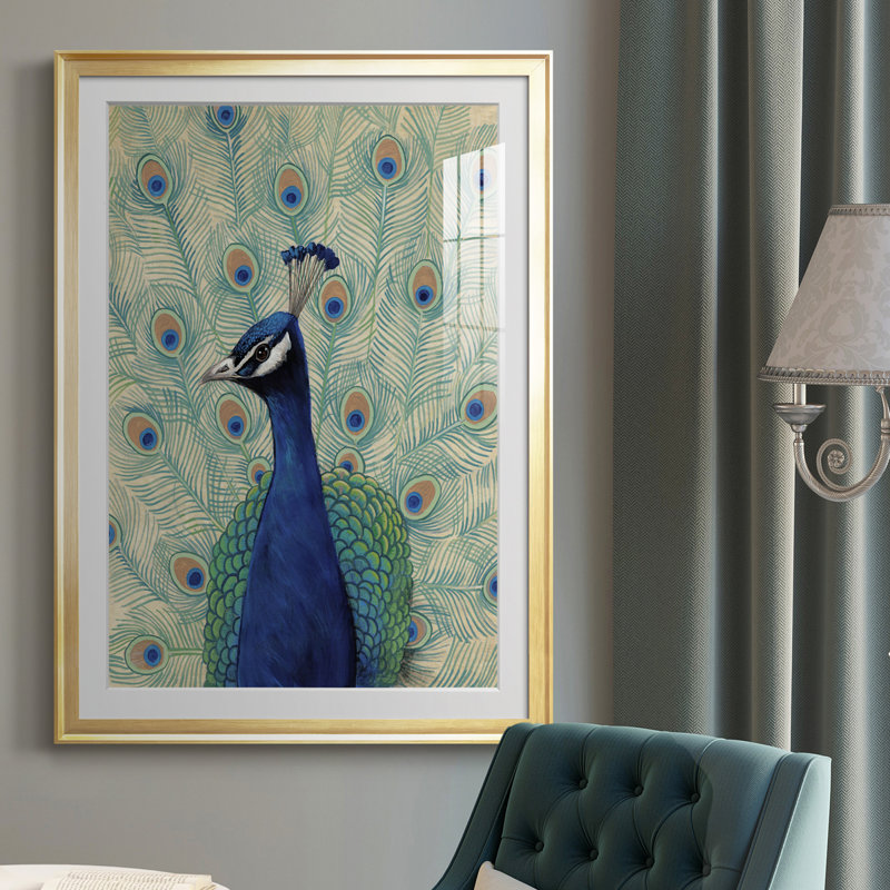 Paon bleu II - reproduction de cadre photo, H 36,5 po x l 26,5 po x P 1 po, Cadre doré