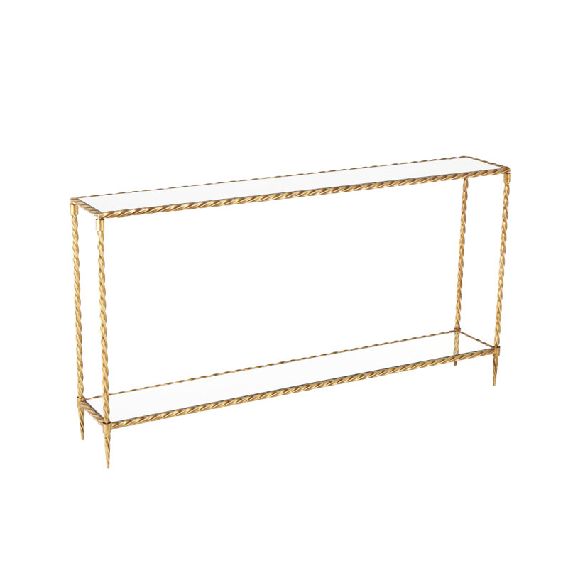Zanilah Metal Twisted Rope Inspired 1 Shelf Gold Console Table with Mirrored Top and Shelf