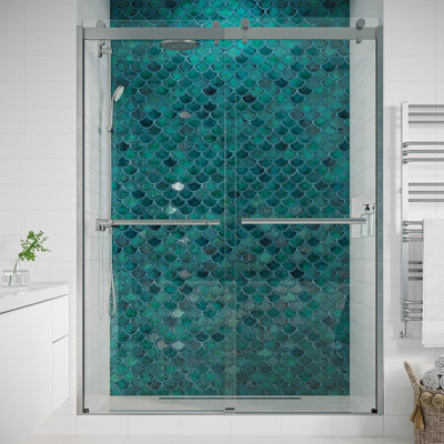 Mara 56 - 60 x 64" Frameless Bypass Sliding Bathtub Door 3/8" Clear Tempered Glass