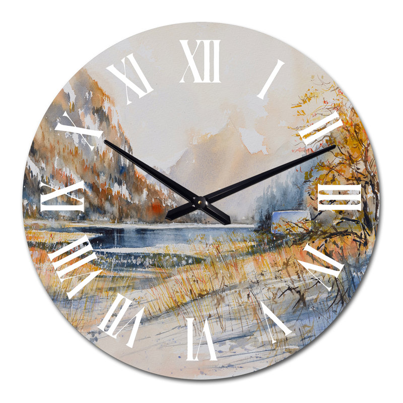 Paysage d'hiver avec lac de montagne - Horloge murale traditionnelle, Moyen