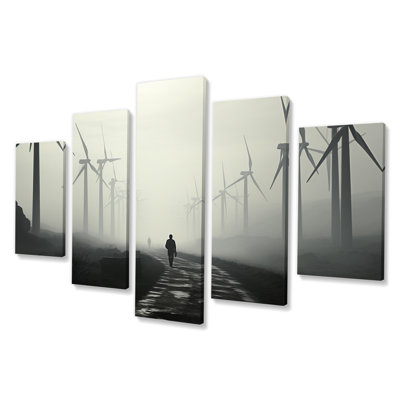 Wind Turbines Elemental Forces III - Wind Turbines Wall Decor - 5 Panels