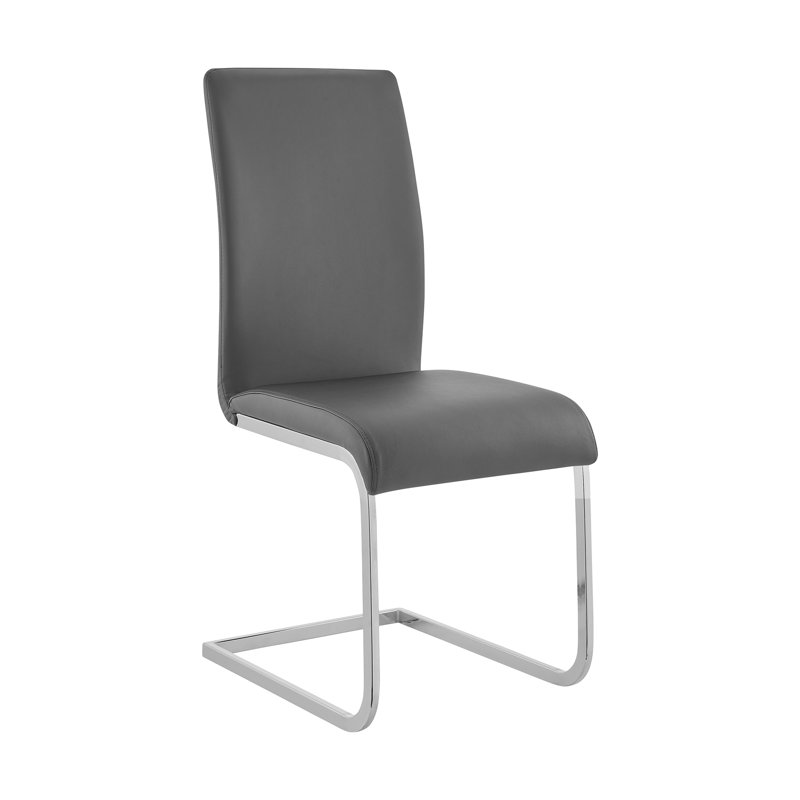 Modern Gray Faux Leather Side Chair with Chrome Metal Frame