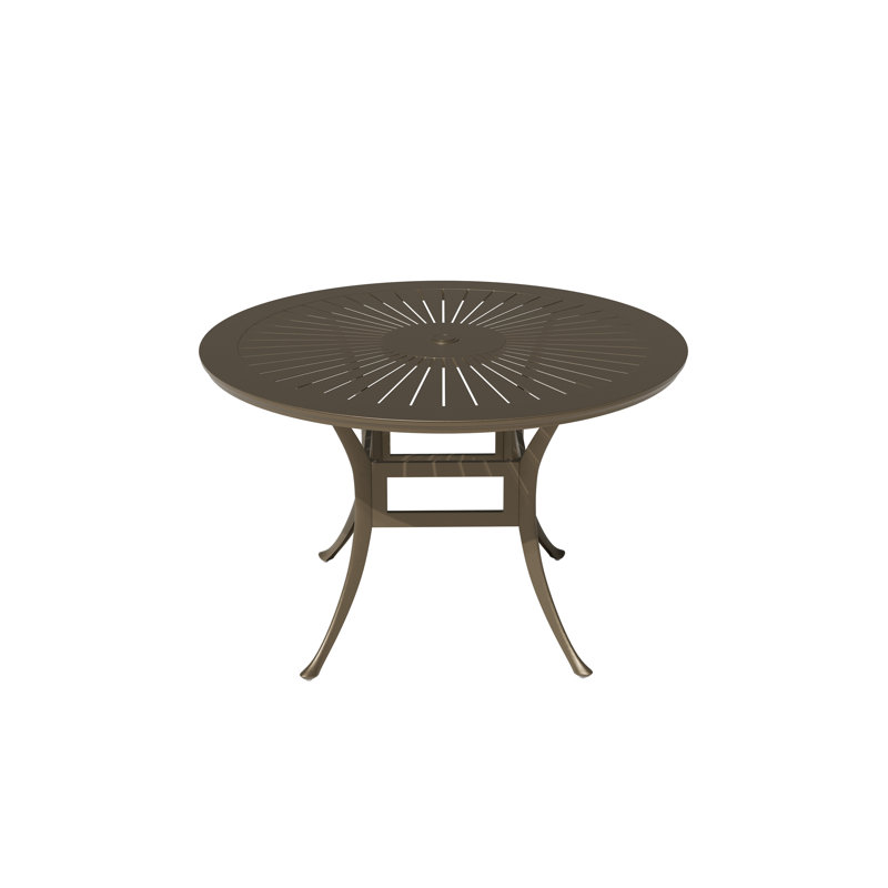 48" Powder Coated Cast Aluminum Outdoor Dining Table With Umbrella Hole