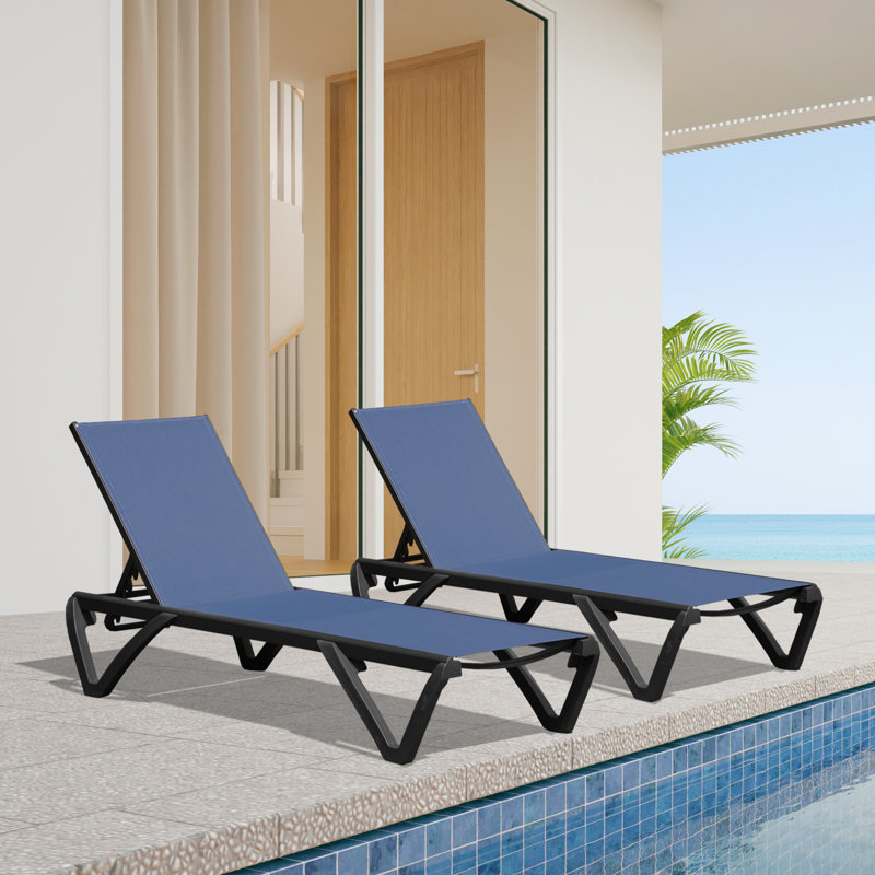 Ensemble de chaises longues d'extérieur réglables en aluminium 2 pièces, Bleu