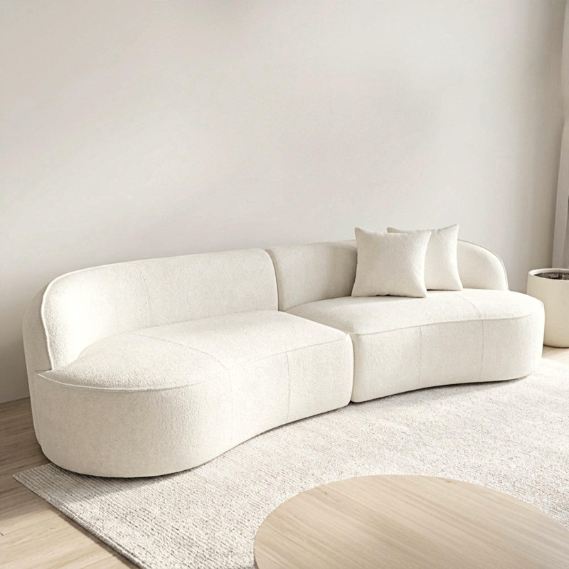 Causeuse moderne incurvée 78 po - Canapé rembourré en lin beige, canapé incurvé pour salon, appartement, petit espace