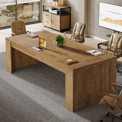 Table de conférence rectangulaire 71 po 71 po avec finition en bois, bureau pour 6 personnes