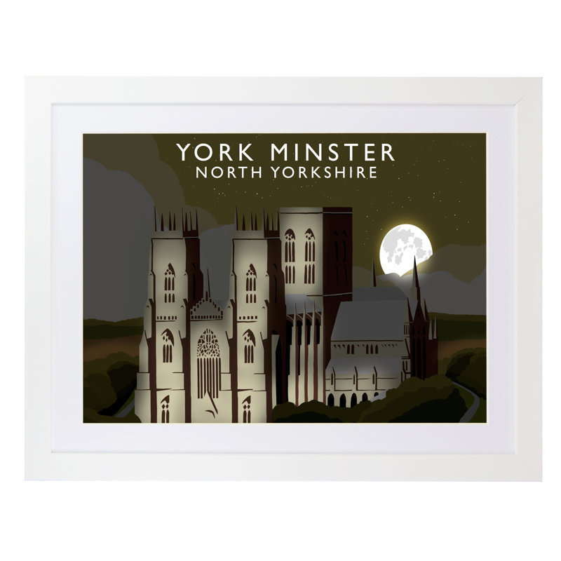 York Minster 2 Night by Richard O'Neil - Print, White Wood Frame, 33.5 cm H x 43.5 cm W x 2.2 cm D