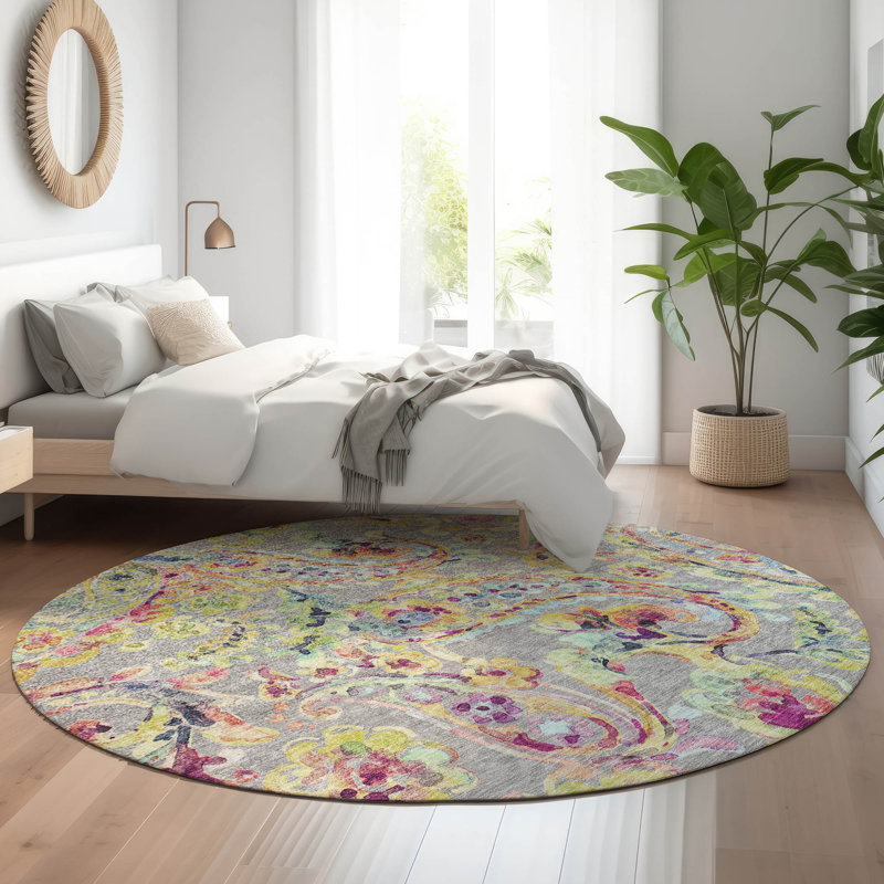 Premium Machine Washable Prisco Gray Rug, Round 8'