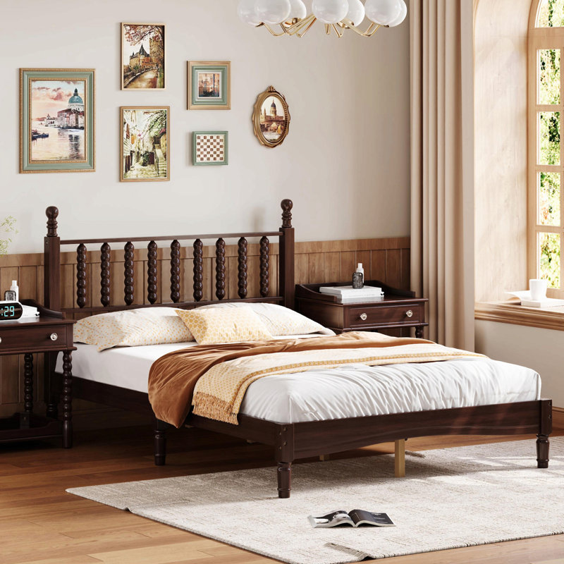 Lit plateforme en bois avec tête de lit en forme de gourde, lit plateforme de style rétro avec support à lattes en bois