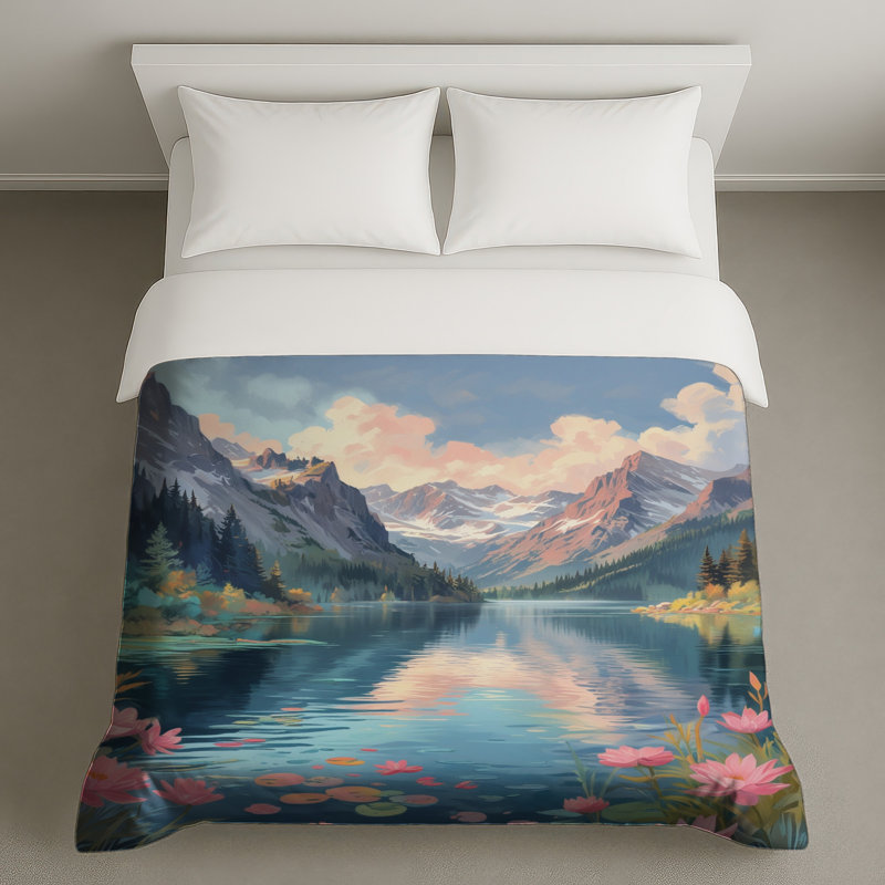 Housses de couette Mountain Lake Landscape, Grand lit