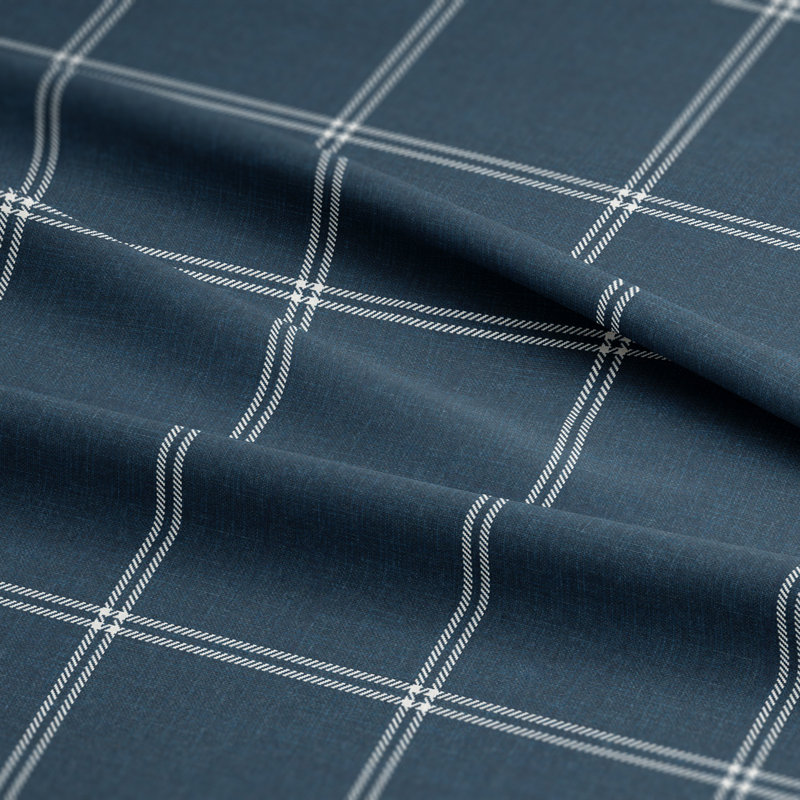 Shay Window Pane Dark Denim Cotton Comforter Set  8 Piece, Twin Comforter + 7 Additional Pieces