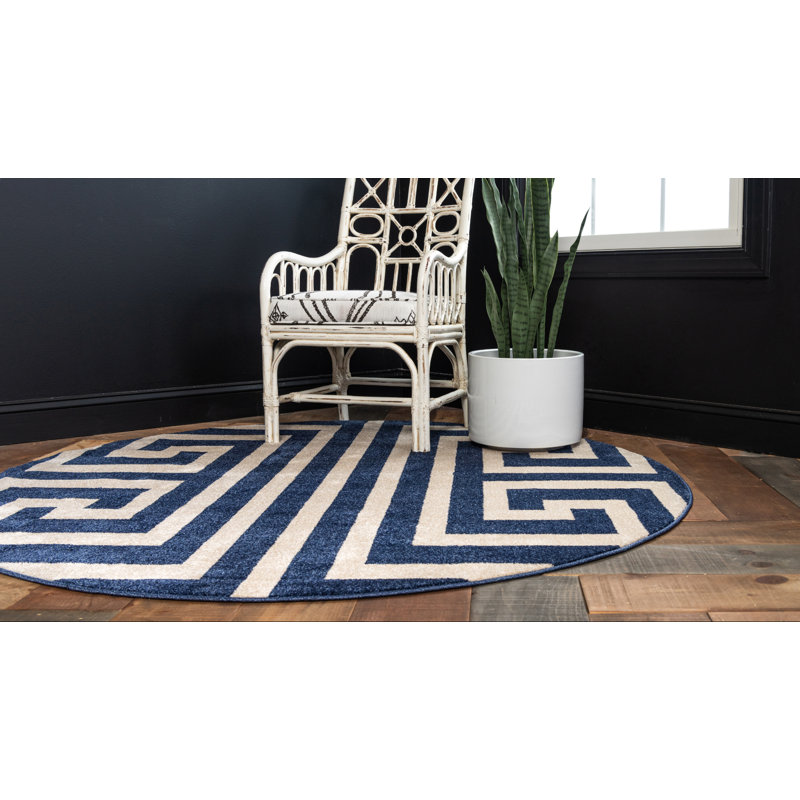 Tapis crème / bleu marine Barreto, Rond 6 pi 1 po