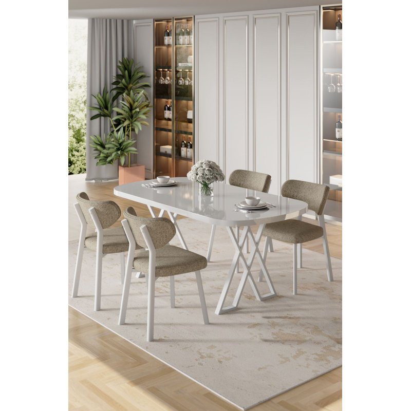 Ensemble de table et chaises de salle à manger (5 pièces), Ensemble de cinq pièces : table, quatre chaises, Blanc, Cappuccino
