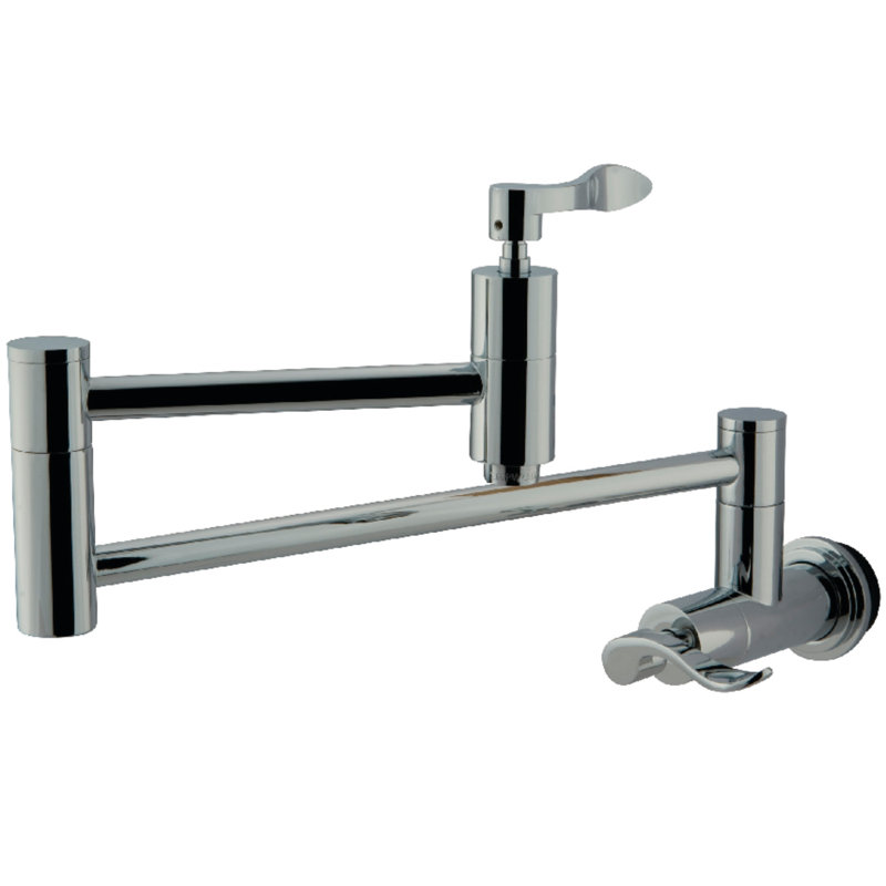 Kingston Brass NuWave Two-Handle 1-Hole Wall Mount Pot Filler Faucet, Polished Chrome