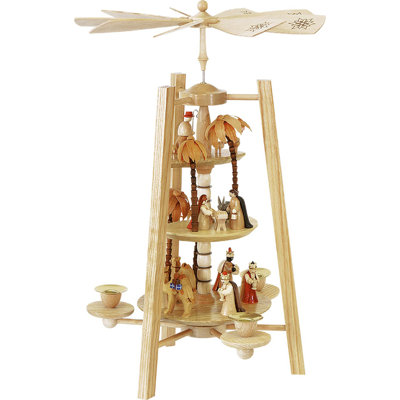 3-Tier Pyramid Nativity Scene Natural Finish