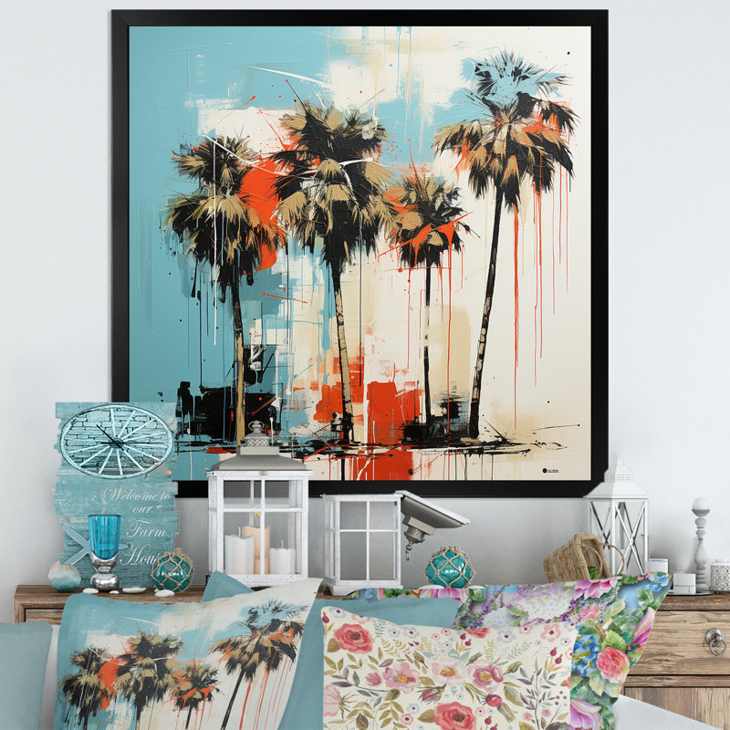 Harmonie de palmier noir de Floride - art mural Floride, Cadre simple noir, H 36 po x l 36 po x P 1,5 po