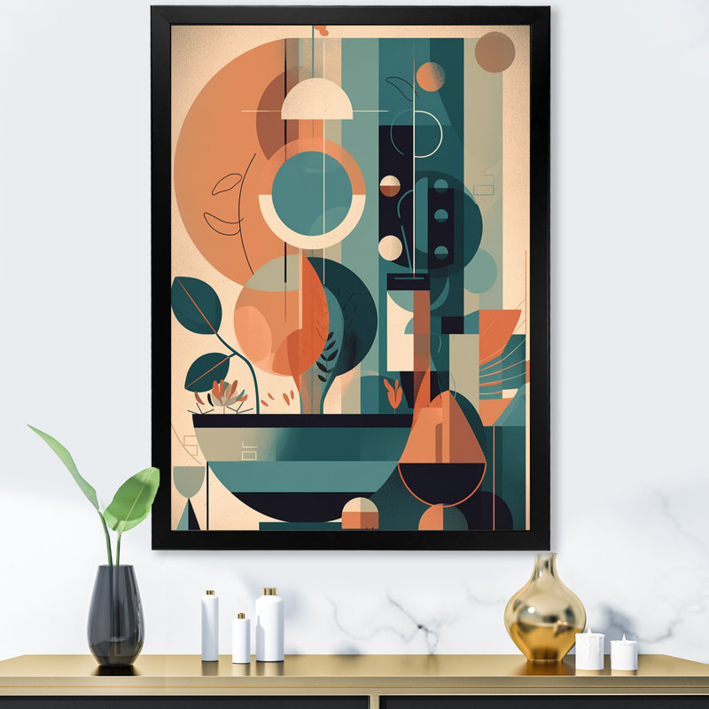 Impression sur toile encadrée orange et verte Mid Century Momentum II, H 44 po x l 34 po x P 1,5 po, Cadre photo noir