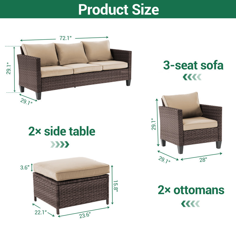 Abinayan 5-Person PE Wicker Patio Conversation Set with Cushions, All-Weather Outdoor Furniture Set for Deck Backyard Garden