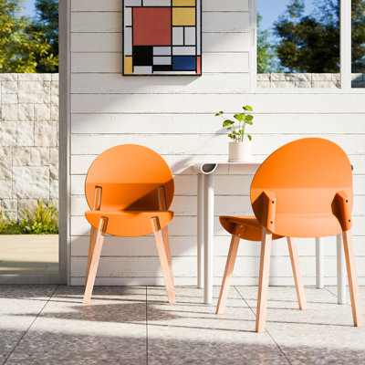 Chaises d'appoint d'extérieur Lewis avec pieds en bois et dossier circulaire
