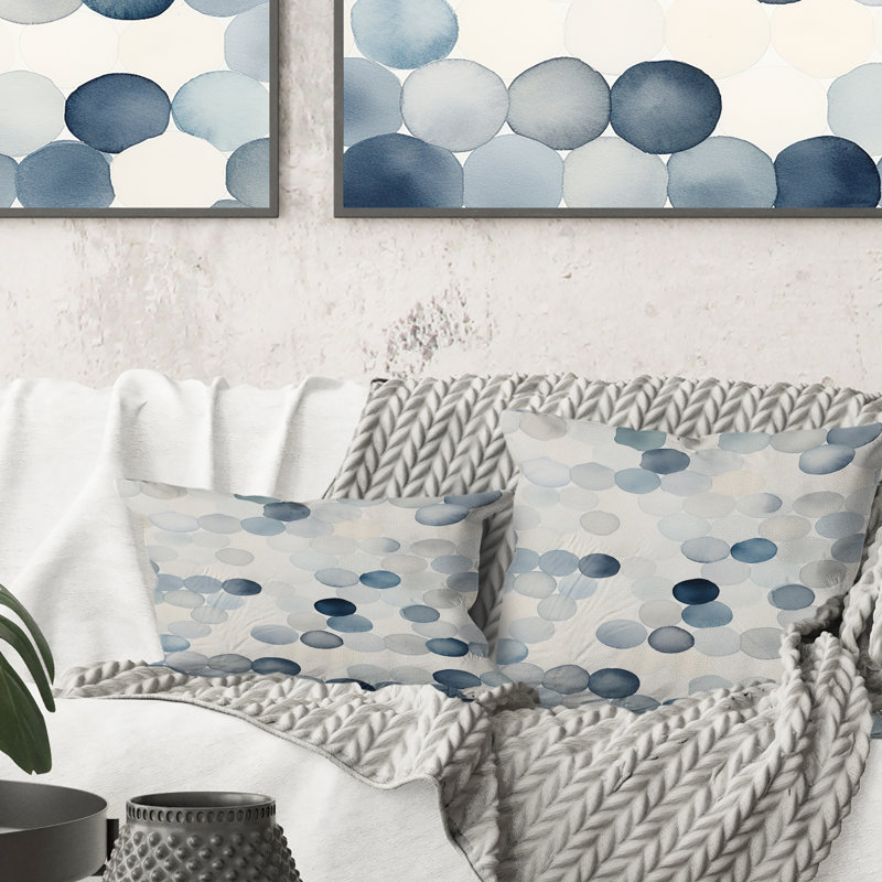 Circle Matrix Watercolor In Faded Retro Blue I - Abstract Geometric Printed Throw Pillow