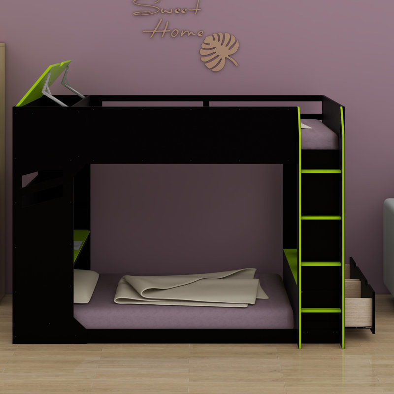 Lit mezzanine avec bureau à hauteur réglable, Vert