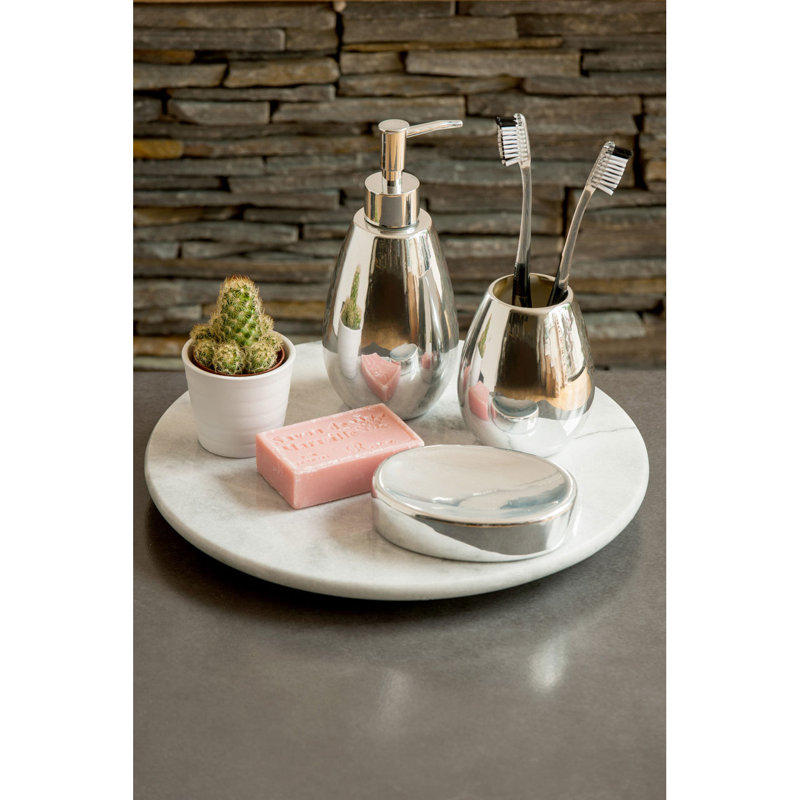 Walthamstow Ceramic / Porcelain Bathroom Accessory Set, Silver
