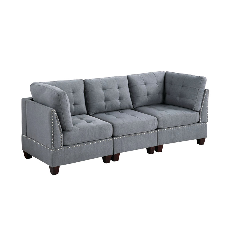 Modular 3Pc Gray: Linen-Like Fabric & Stable Wood Formation Chairs Gray - 3Pc: Fine Construction Seating