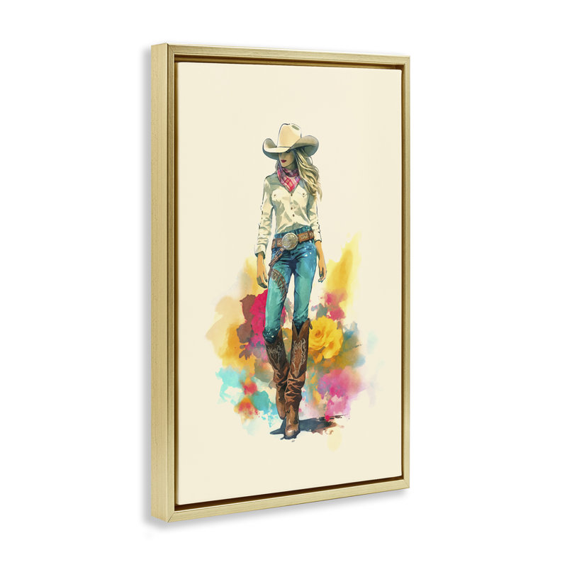 «Prairie Princess Cowgirl», toile flottante encadrée par Andrea Haase, Cadre flottant métallique doré, H 25 po x l 17 po