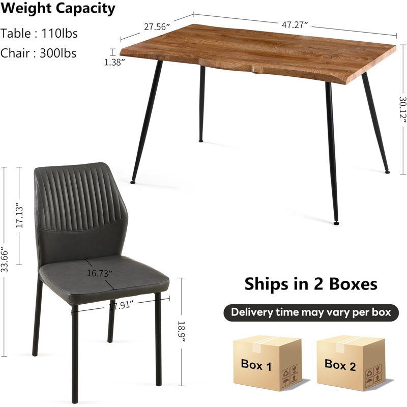 47 Inch Dining Table Set For 4, Gray