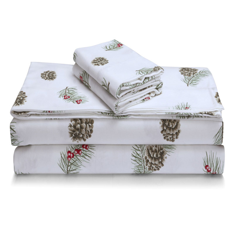 Flannel Pine Cones And Berries Sheet Set, California king