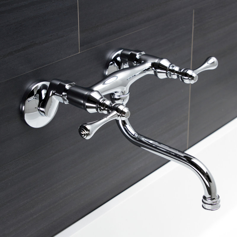 Kingston Brass Kingston Two-Handle 2-Hole Wall Mount Bathroom Faucet, Polished Chrome