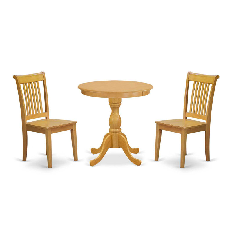 L'ensemble de meubles de salle à manger 3 pièces comprend une table de cuisine ronde avec piédestal et 2 chaises de salle à manger, 30 x 30 pouces, chêne