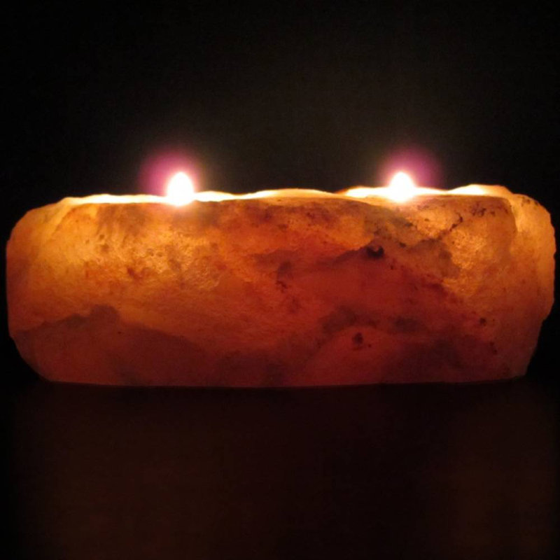 Himalayan Glow Natural Pink Salt Tealight 2 Hole Candle Holder, Hand Carved 100% Pure
