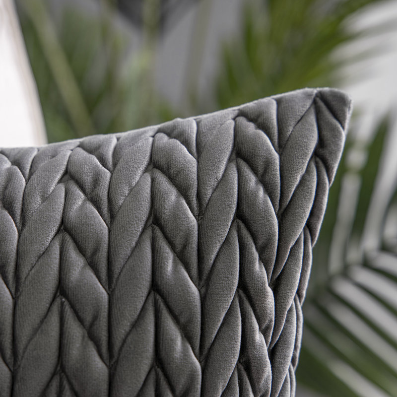 Velvet Quilted Throw Pillows, Braided Textured Decorative Cushion, Dark Gray, Rectangle 12"H x 20"W