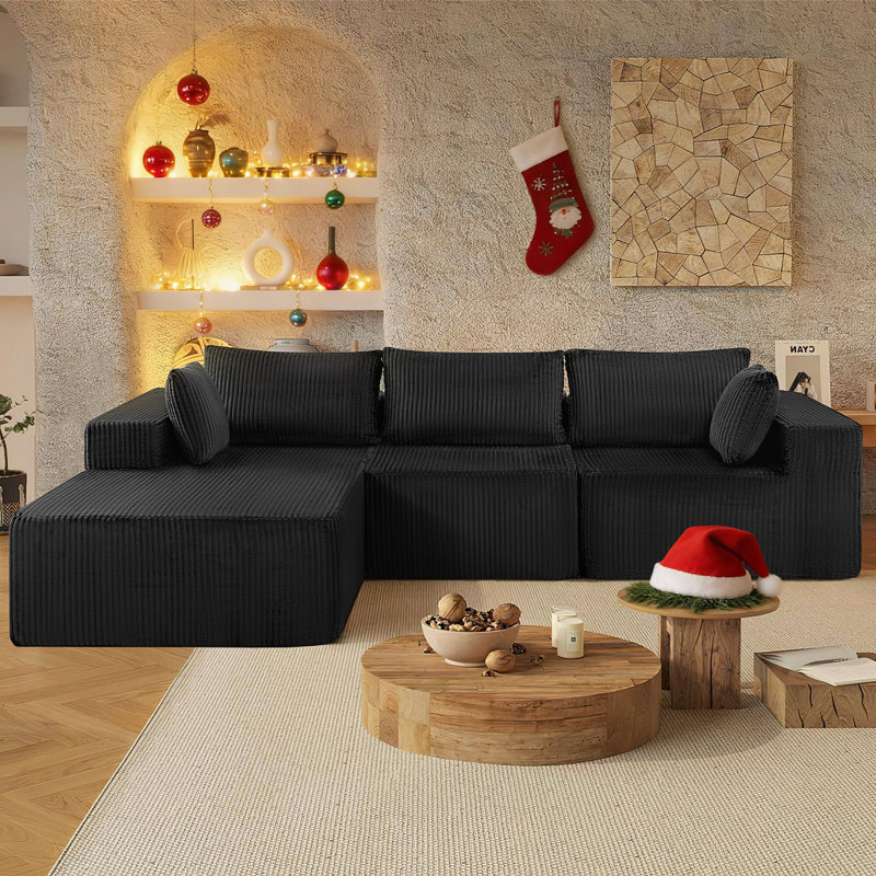  3 - Piece 107.5'' No Assembly Required Upholstery Boneless Sofa, Free Combination Cloud Sectional Couch with L-Shape Chaise, Deep Seat Modular Sofa for Living Room Bedroom