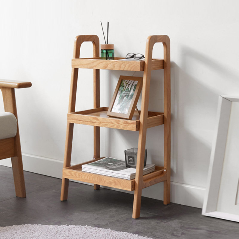 100% Solid Wood 3-tiers Ladder Shelf, Small Bookcase, Ladder Bookshelf, End/side Table For Living Room, Display Storage Open Shelf For Bedroom Kitchen Bathroom (Natural Color)