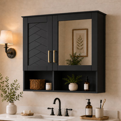 Armoire à pharmacie rectangulaire avec miroir et rangement ouvert noir mat l 30 po x H 28 po Harbor
