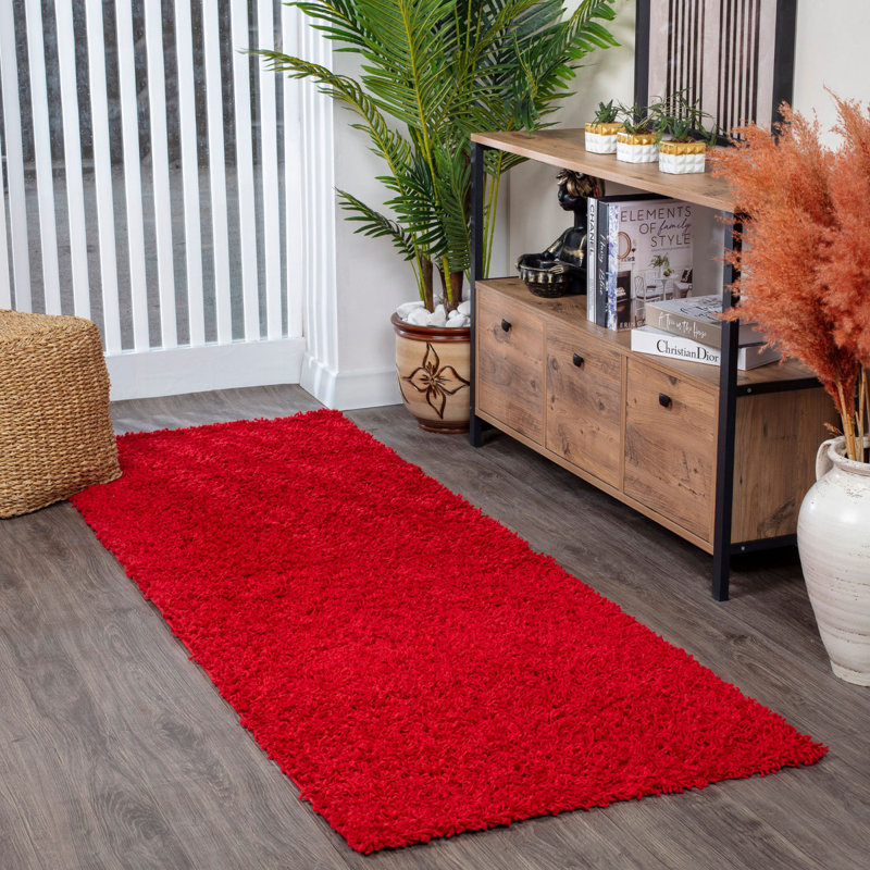 Red Modern Shaggy Rug, Plain Stain Resistant Easy to Clean Rug For Living Room, Dining Room, Bedroom, Kitchen