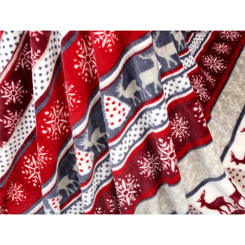 Holiday Reindeer Red and White Fleece Throw Blanket