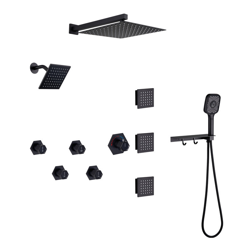 AquaRhapsody Thermostatic Complete Shower System with Rough in-Valve, Matte Black